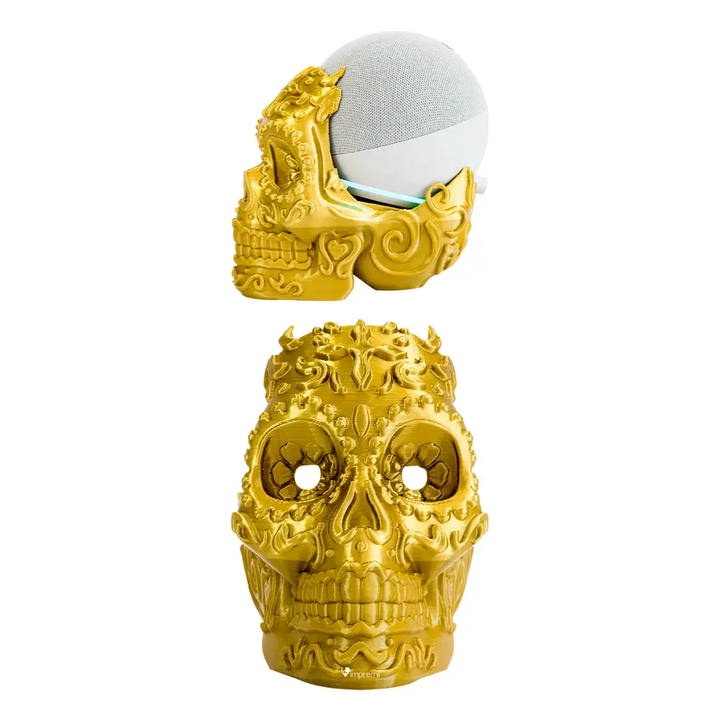 Base Alexa Echo Dot Calavera Ornamental Impremli (Dorado)