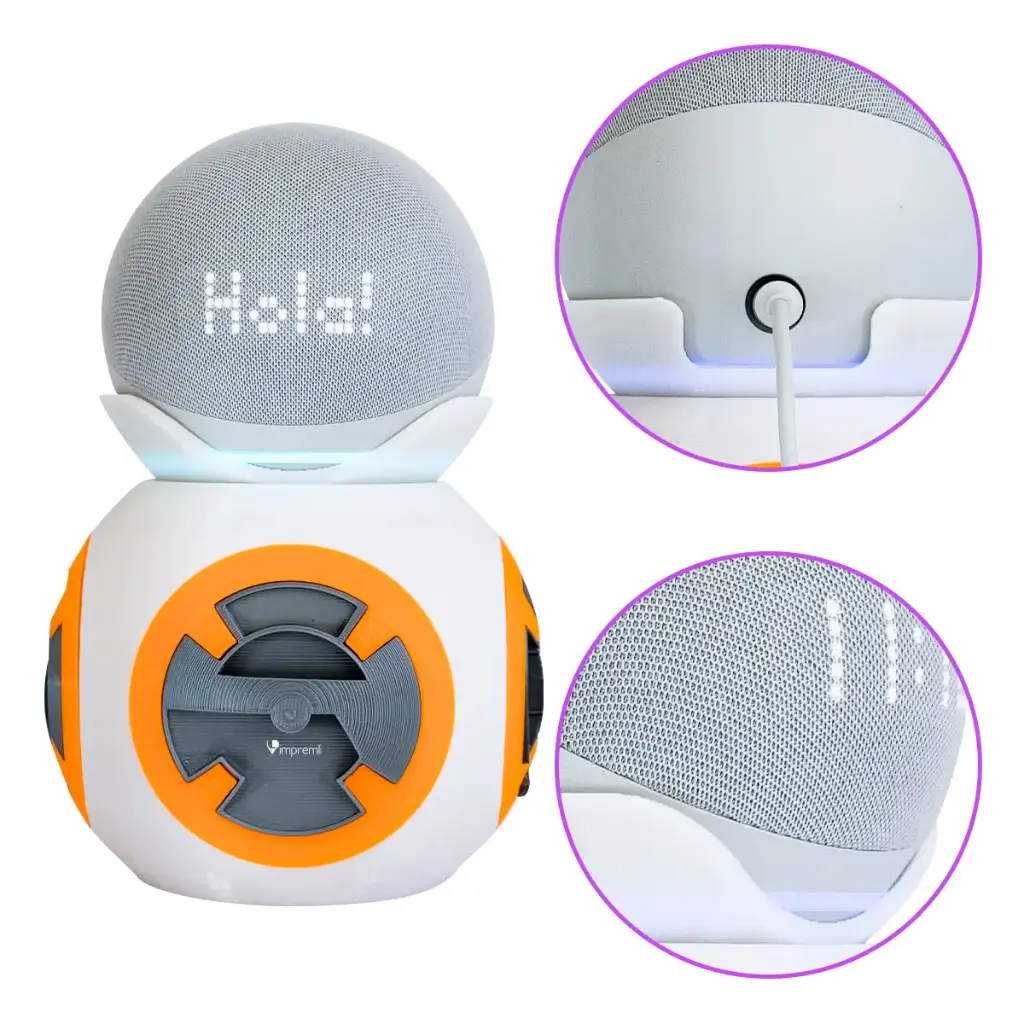 Soporte para Alexa Echo Dot Tipo Androide BB8 Impremli (Bla/Naranja)