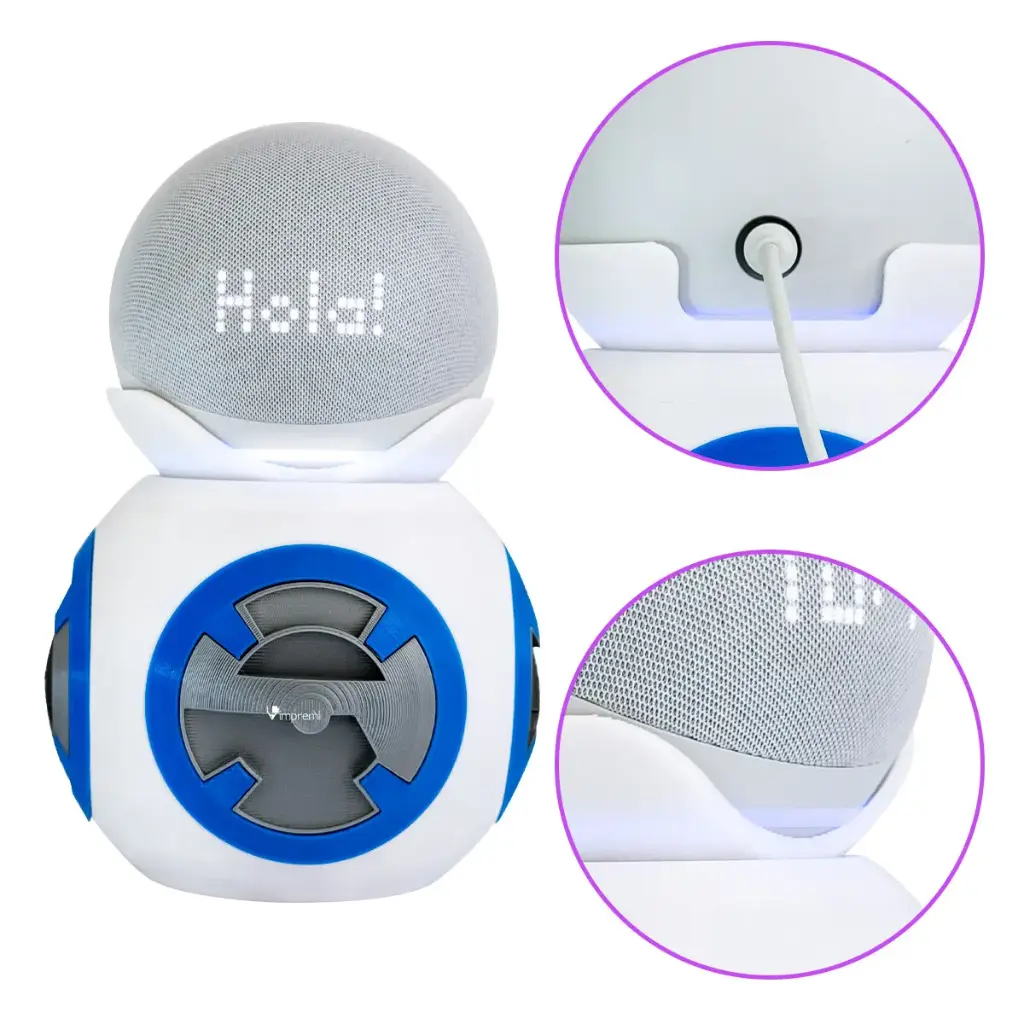 Soporte para Alexa Echo Dot Tipo Androide BB8 Impremli (Blanco/Azul)
