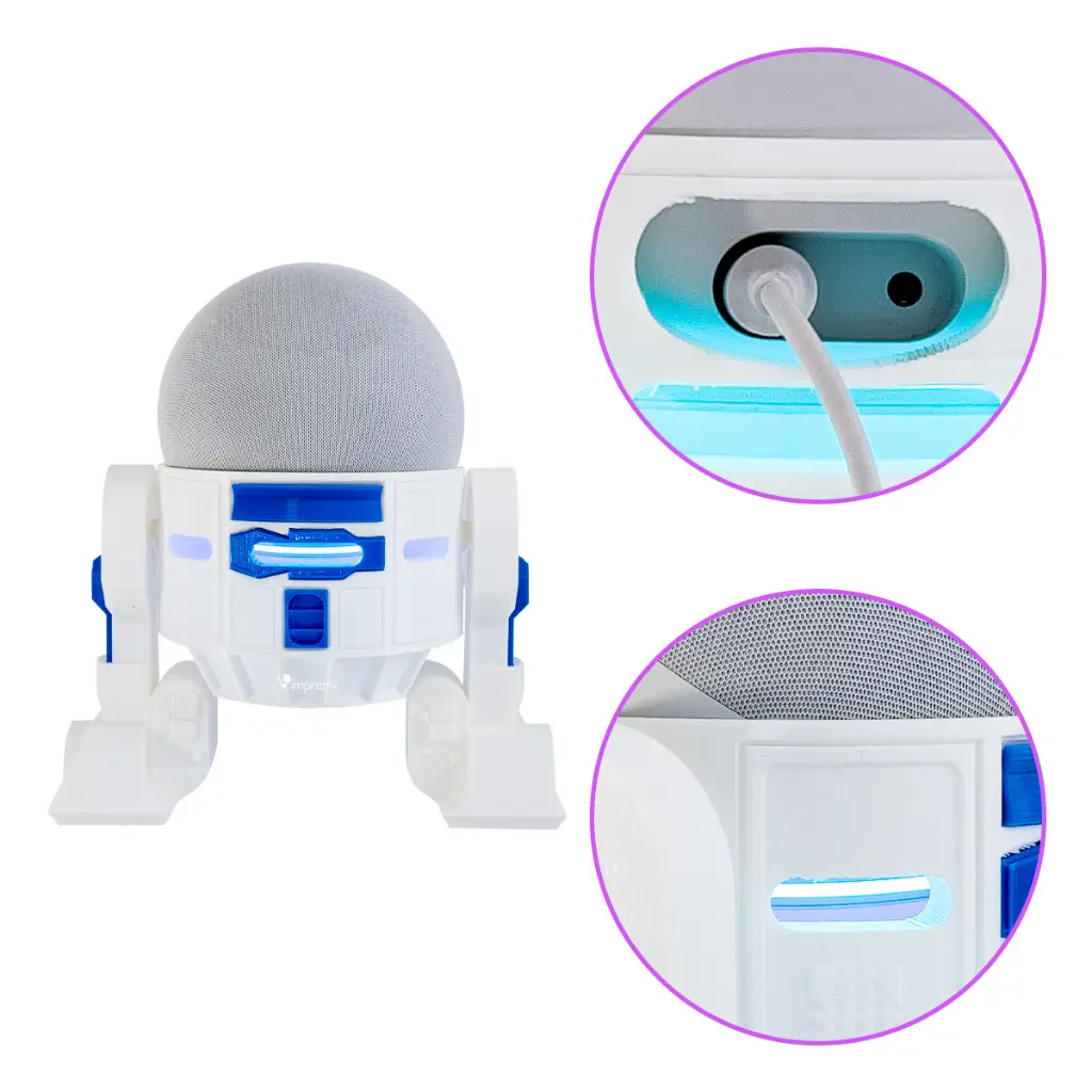 Soporte para Alexa Echo 4 (grande) Tipo R2D2 Starwars Impremli (Bla/Azul)