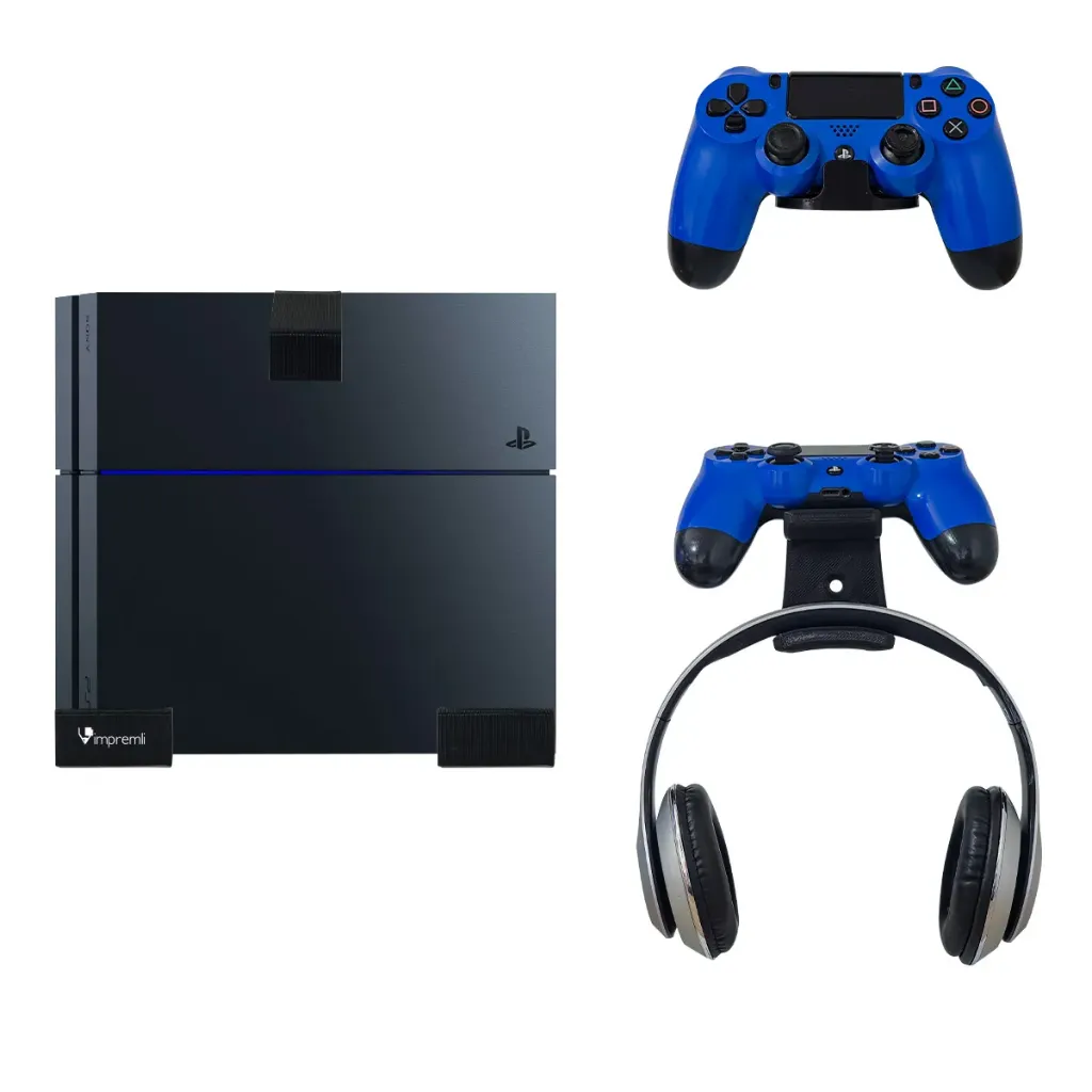[722874211084] Kit Soporte Consola Ps4 Fat + 2 Base Control y Audífonos
