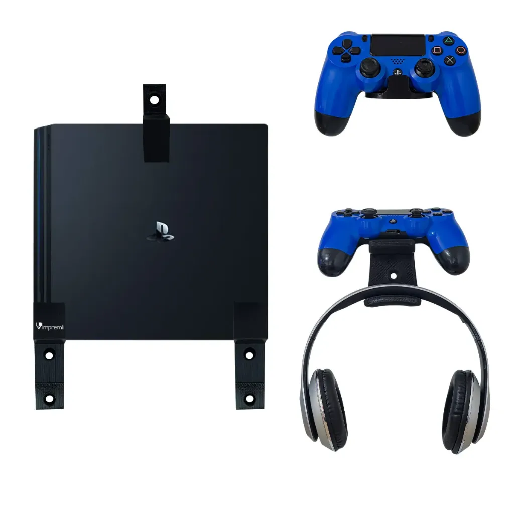 Kit Soporte Consola Ps4 Pro + 2 Base Control y Audífonos