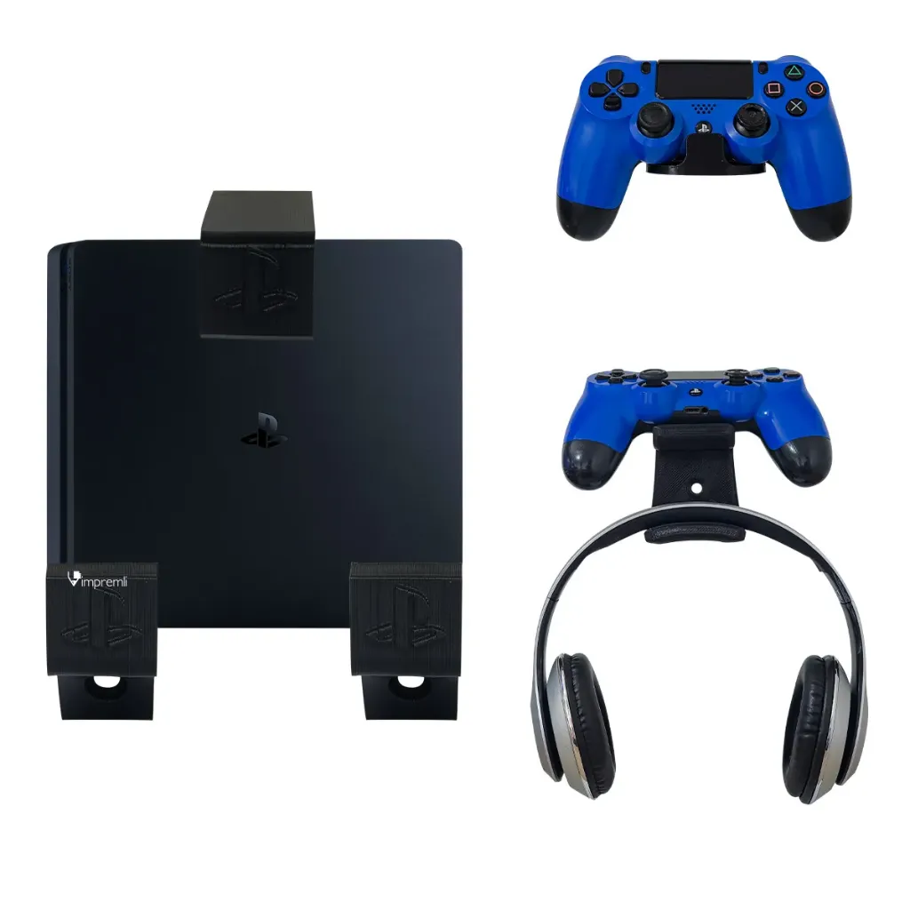 Kit Soporte Consola Ps4 Slim + 2 Base Control y Audífonos