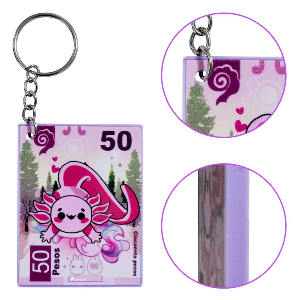 Llavero Tipo Billete de Ajolote Kawaii Impremli