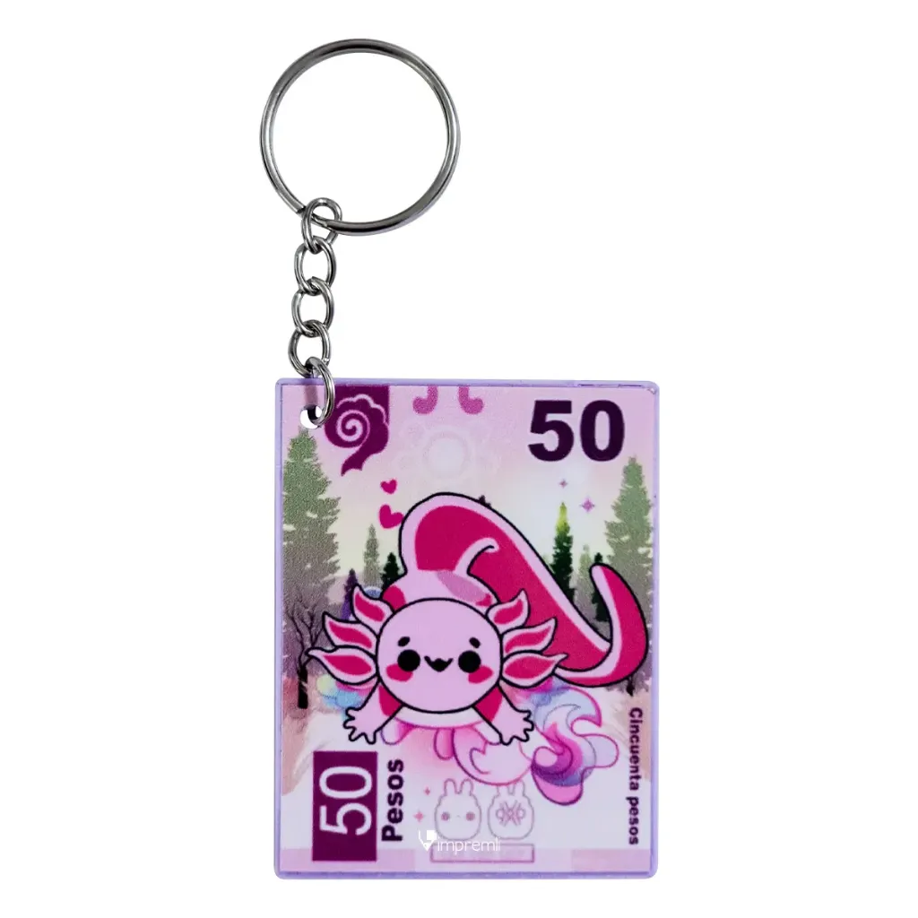 Llavero Tipo Billete de Ajolote Kawaii Impremli