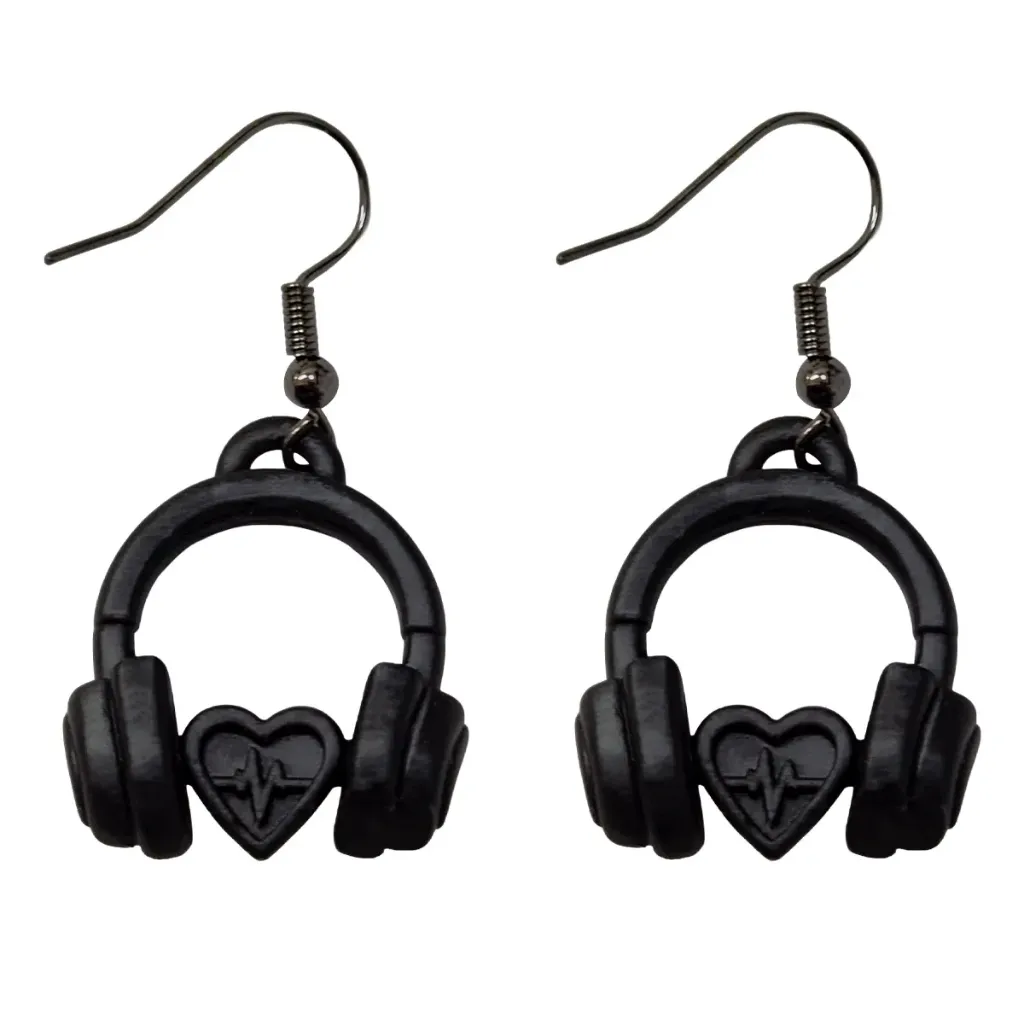 Aretes Fitness Gym Minimalistas Negro Mate Moda Gym Elegante (Audifonos/Corazon)